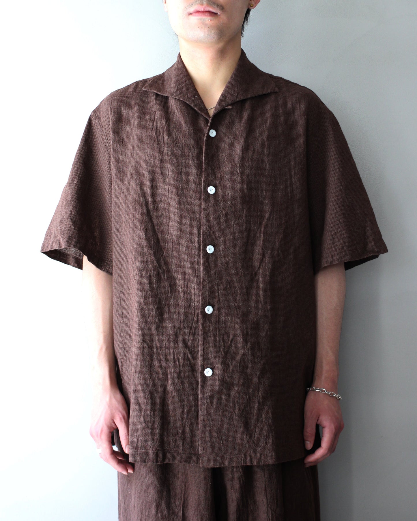 exclusive / SOWBOW(蒼氓)/(A) ONE PIECE COLLAR S/S "LI/C HOUNDSTOOTH" "BROWN×GREEN "
