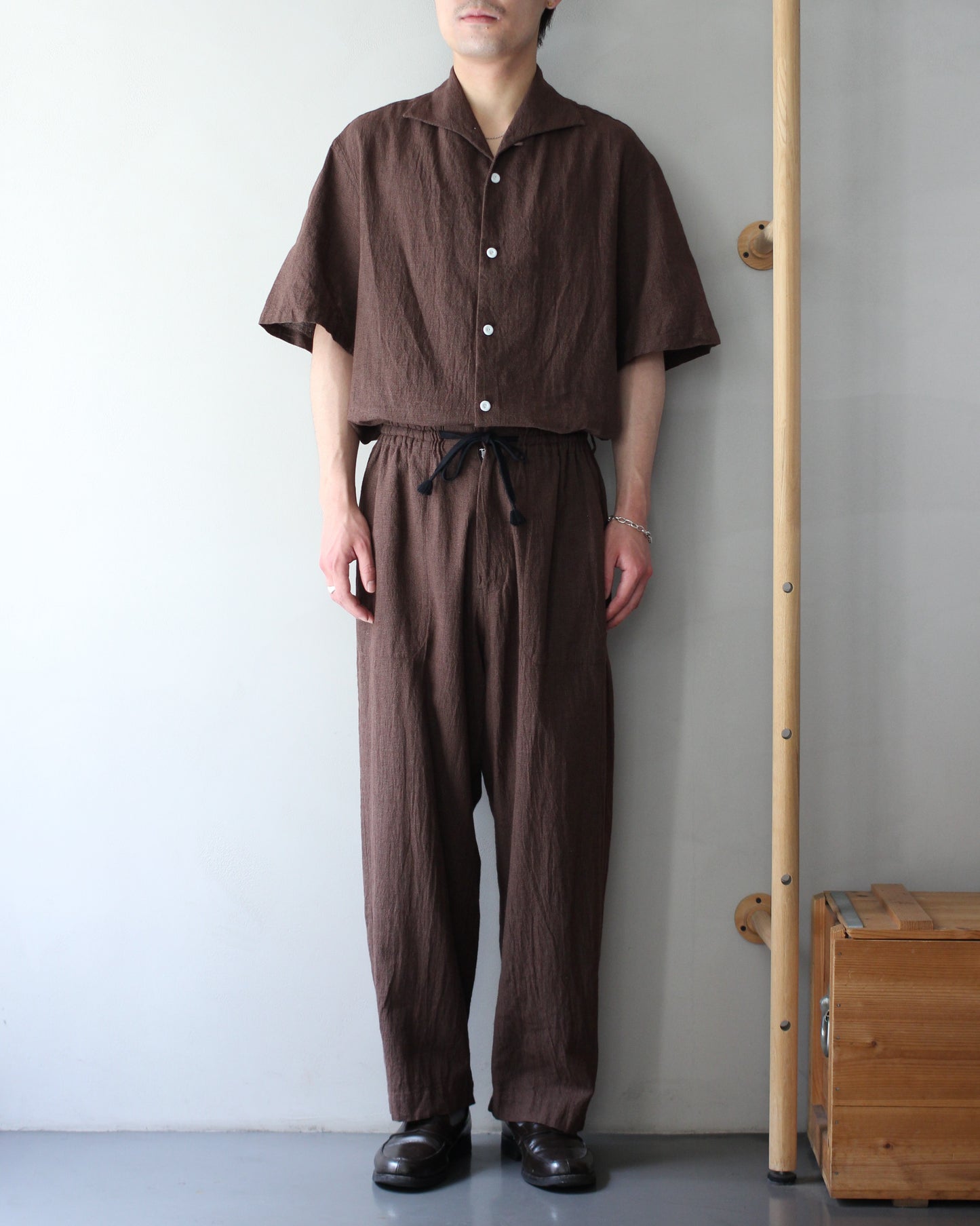 exclusive / SOWBOW(蒼氓)/(A) ONE PIECE COLLAR S/S "LI/C HOUNDSTOOTH" "BROWN×GREEN "