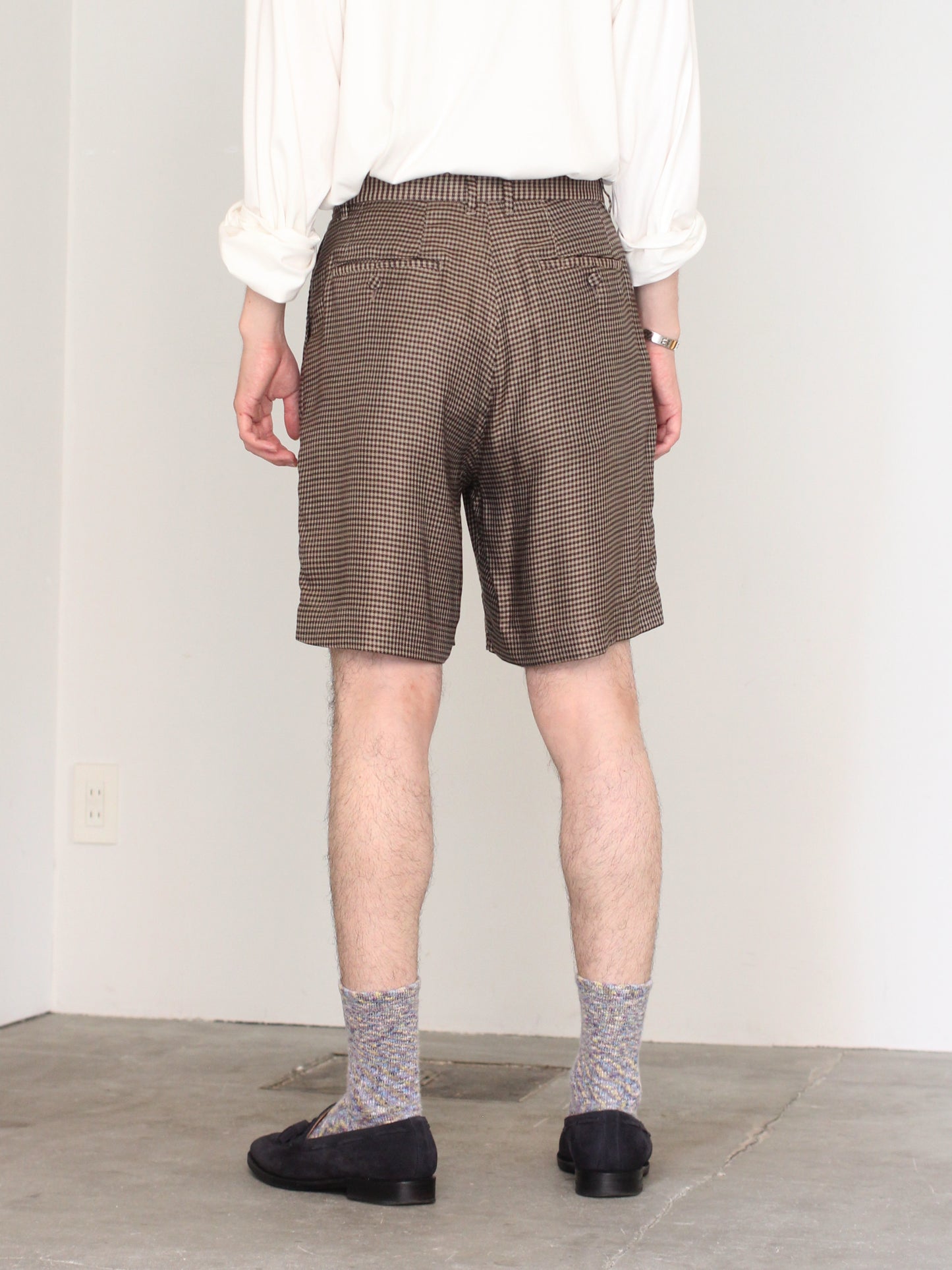 MATSUFUJI/Cupra Check Short Trousers "BROWN×IVORY"