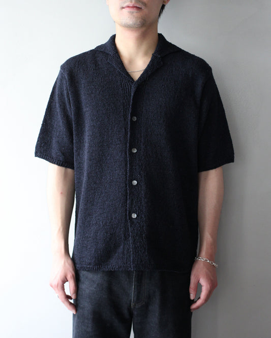 Yonetomi / GIMA SLUB MOKU KNIT S/T "NAVYx BLACK"