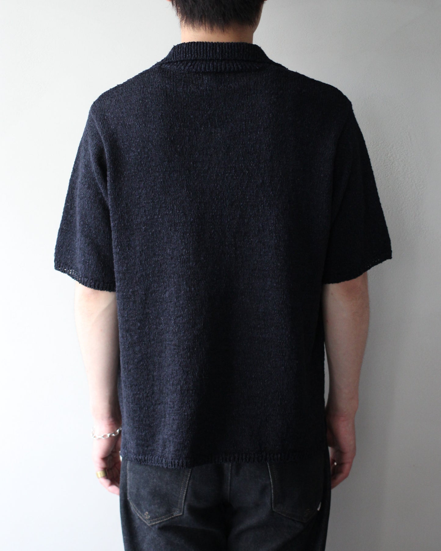 Yonetomi / GIMA SLUB MOKU KNIT S/T "NAVYx BLACK"