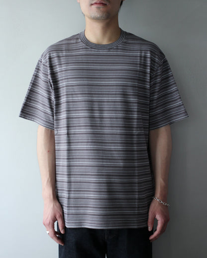 Yonetomi / GARMENT DYED RAMDOM BORDER T-SHIRT "GRAYxWHITE"