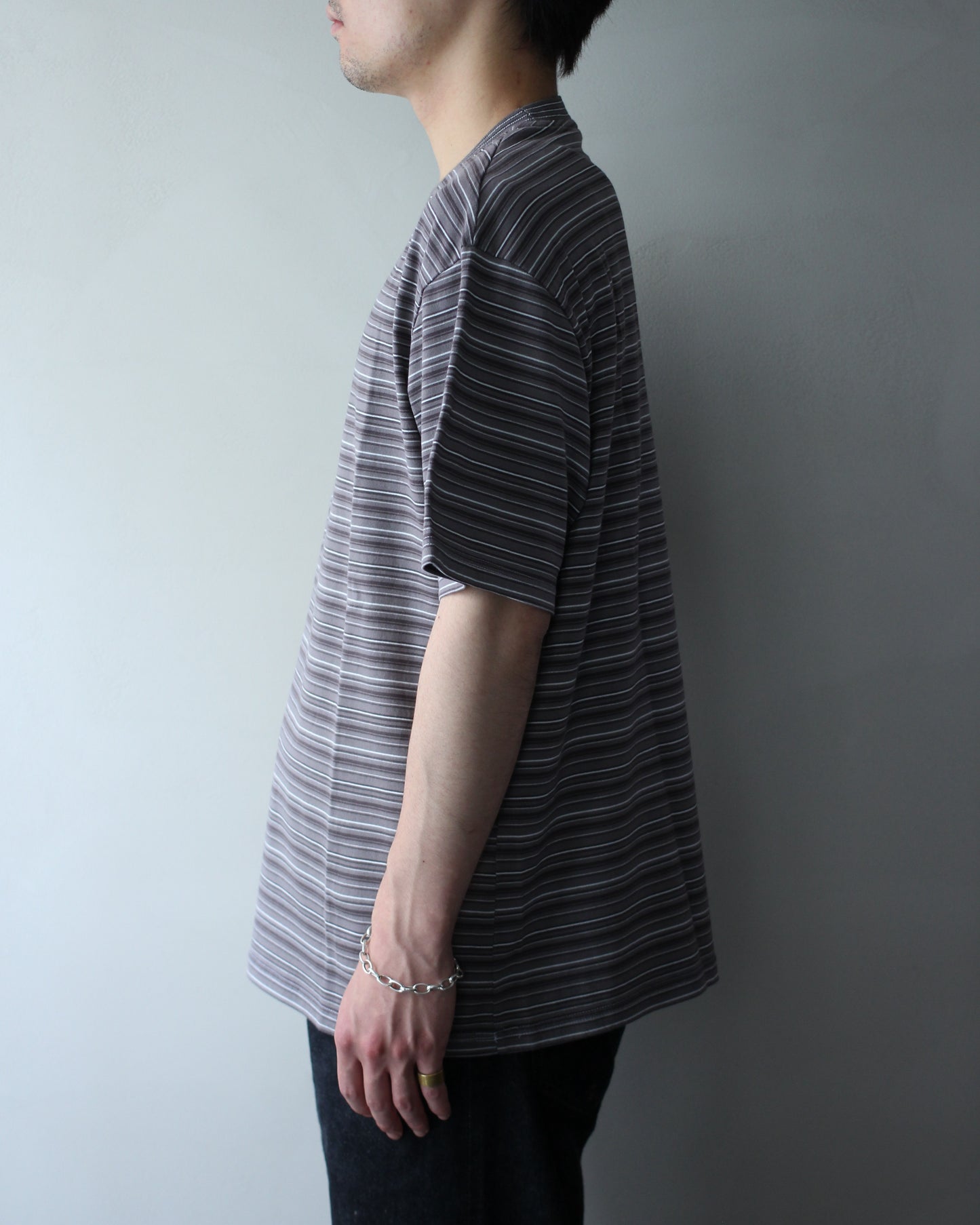 Yonetomi / GARMENT DYED RAMDOM BORDER T-SHIRT "GRAYxWHITE"