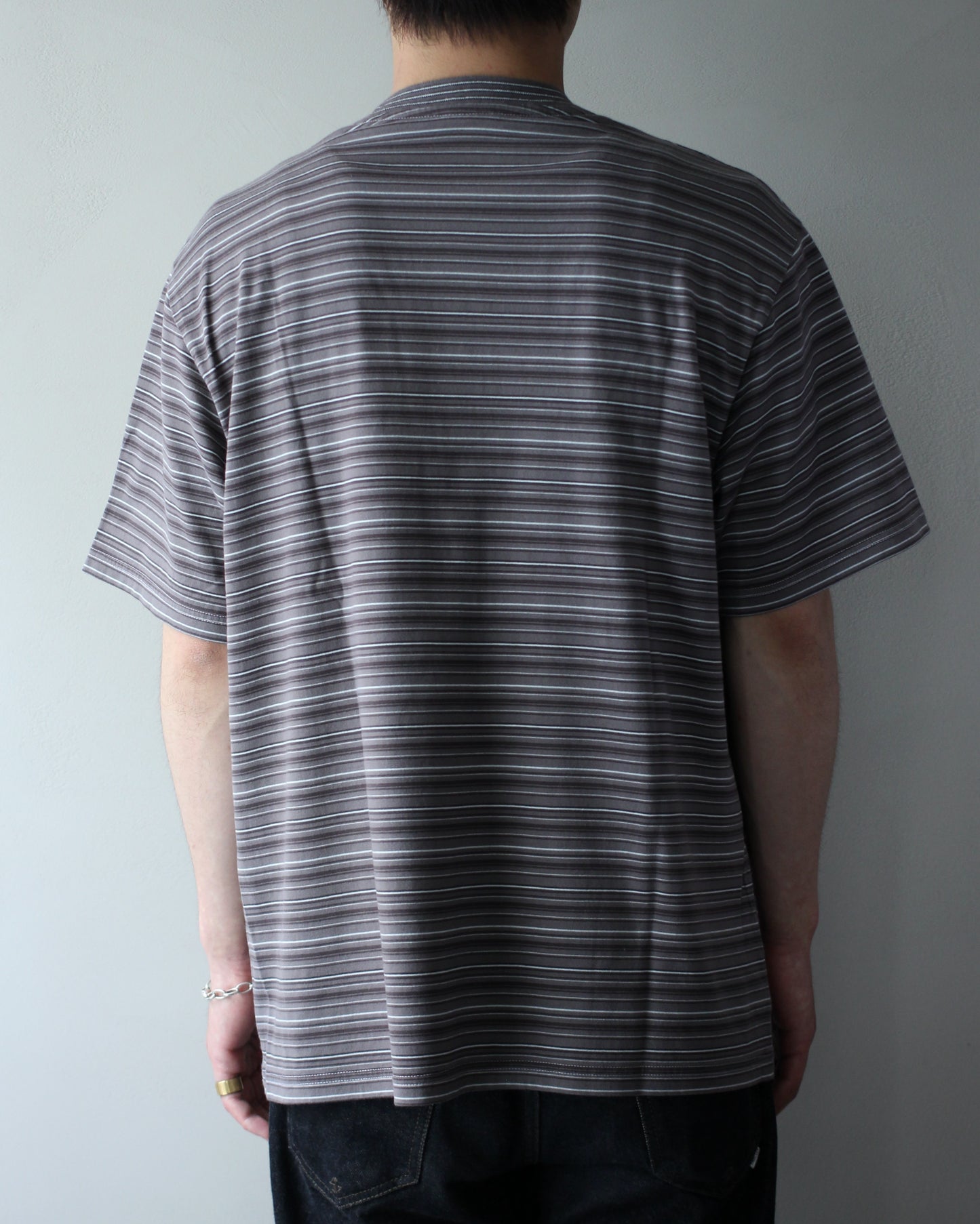 Yonetomi / GARMENT DYED RAMDOM BORDER T-SHIRT "GRAYxWHITE"
