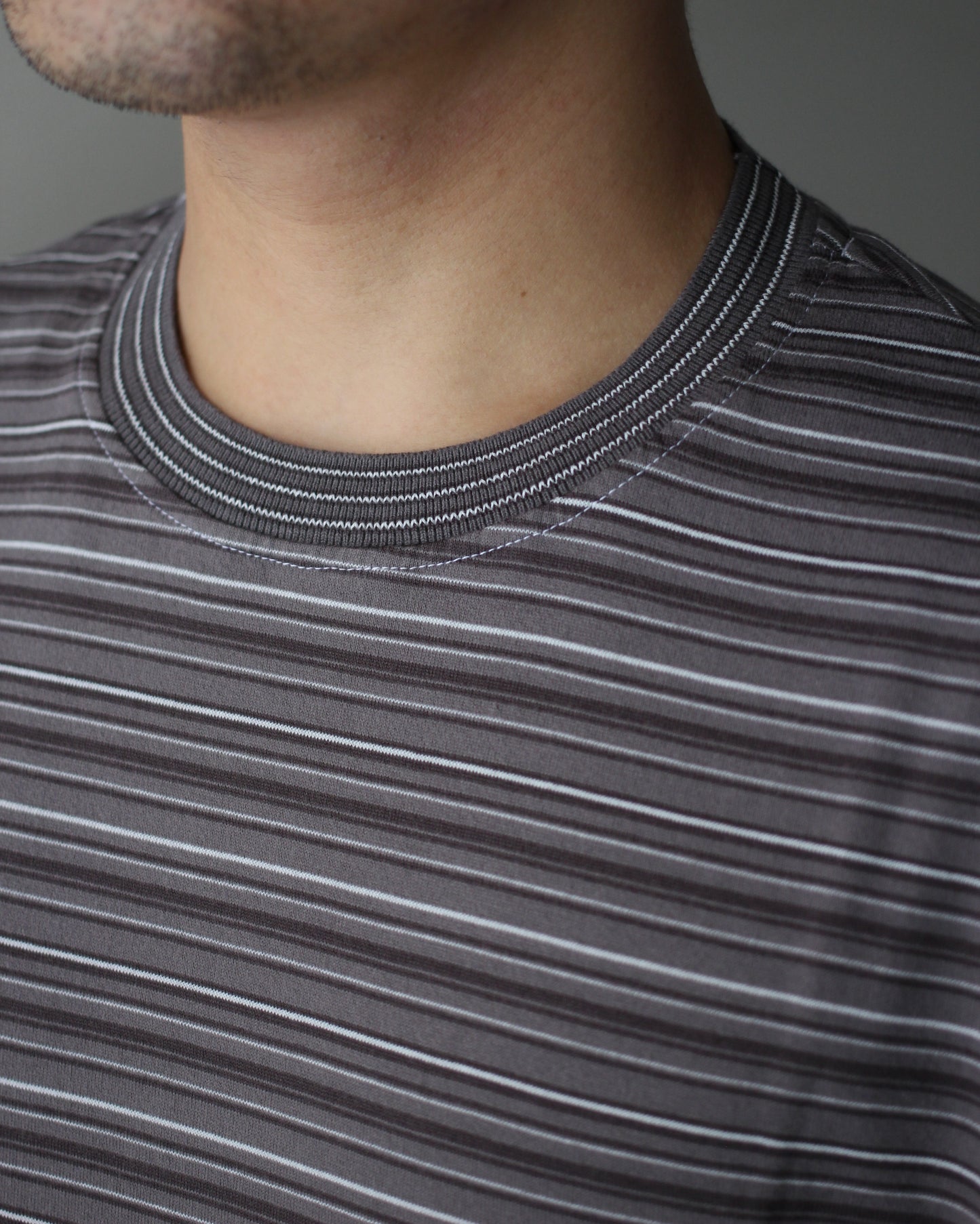 Yonetomi / GARMENT DYED RAMDOM BORDER T-SHIRT "GRAYxWHITE"