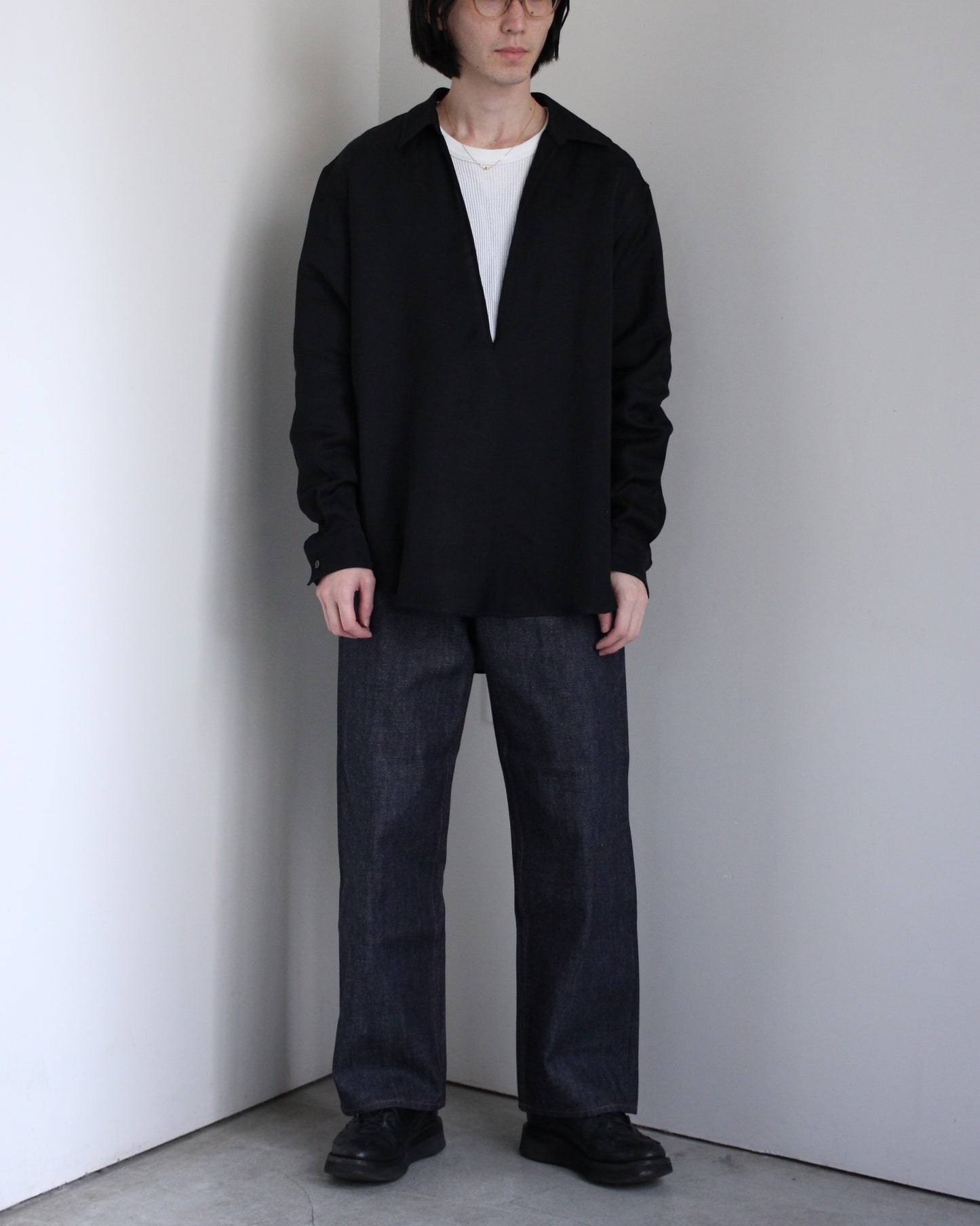 ssstein/Vis/Li Twill Oversized Skipper Shirts"BLACK"