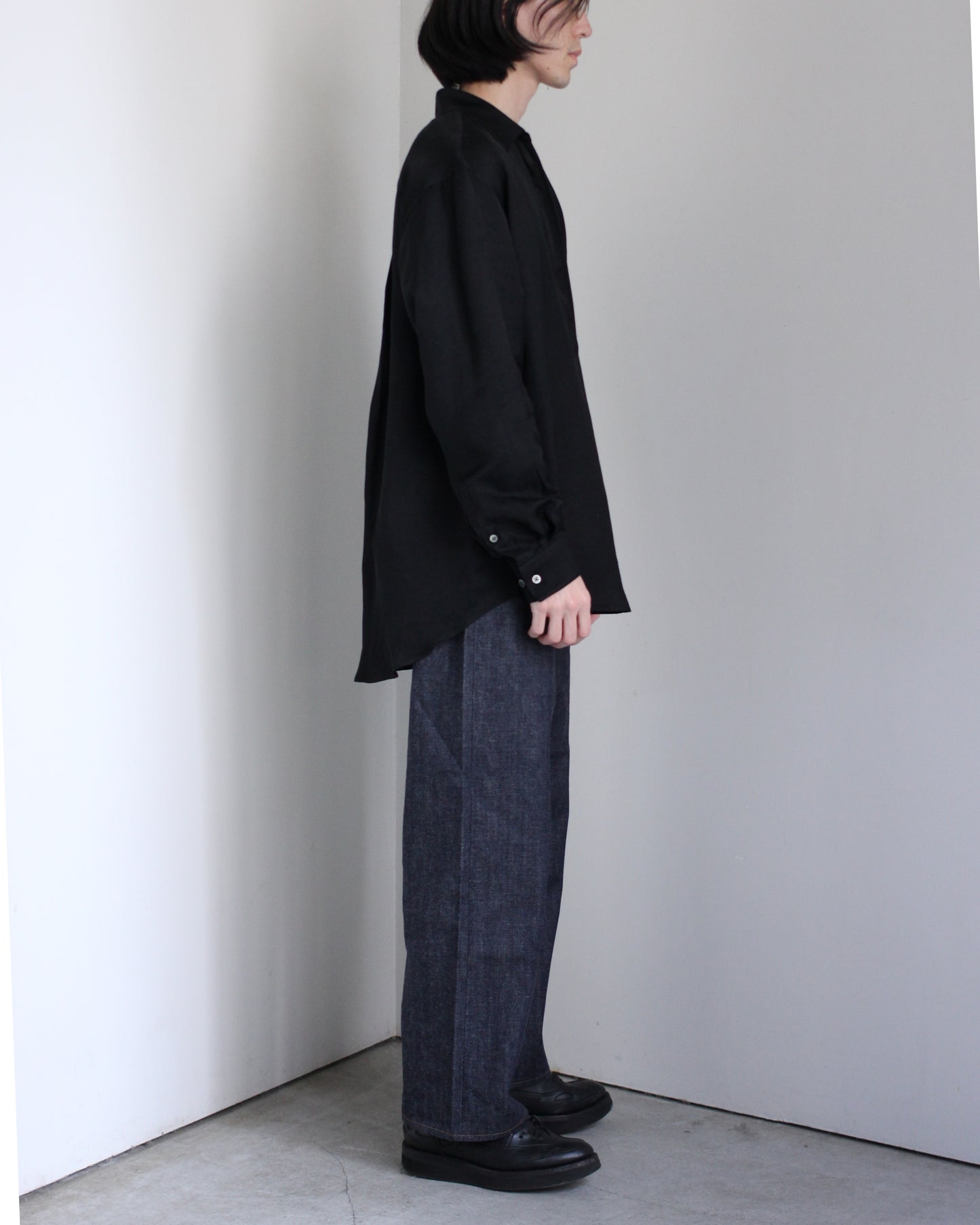 ssstein/Vis/Li Twill Oversized Skipper Shirts"BLACK"