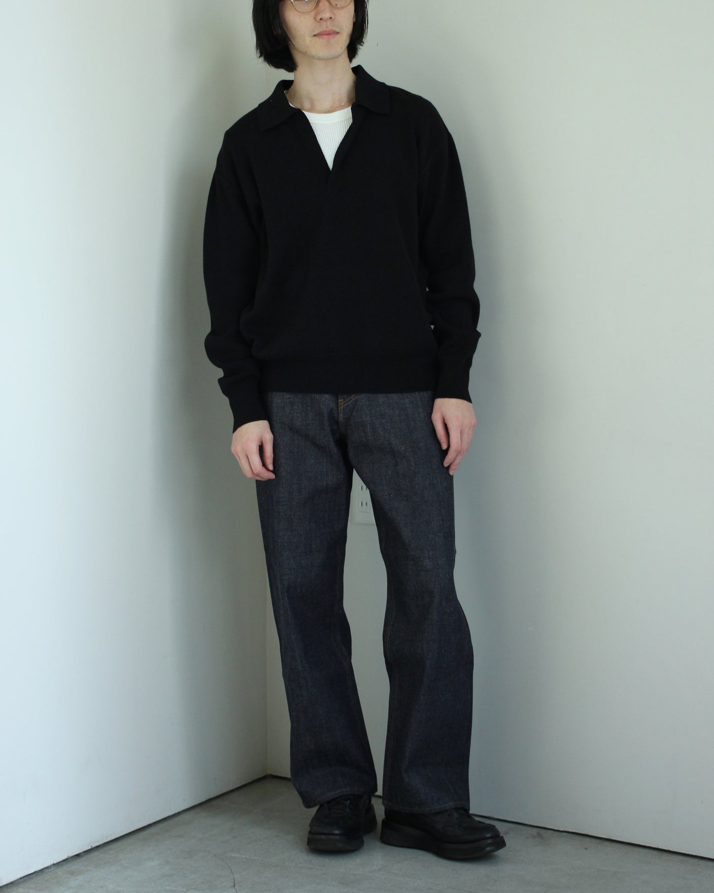 ssstein/Cotton Cashmere Knit Skipper LS"BLACK"