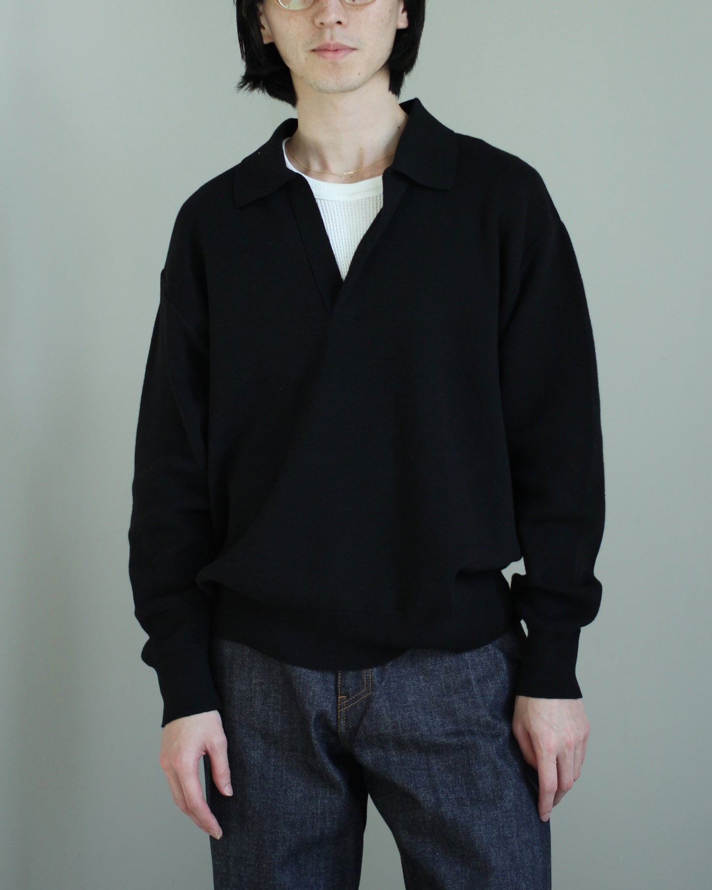 ssstein/Cotton Cashmere Knit Skipper LS"BLACK"