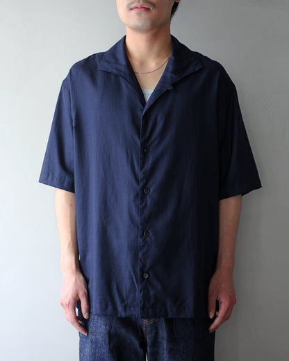 ULTERIOR/SILKY SOFT TWILL SHARK COLLAR SHIRT "NAVY"