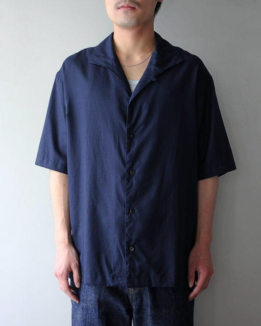 ULTERIOR/SILKY SOFT TWILL SHARK COLLAR SHIRT "NAVY"