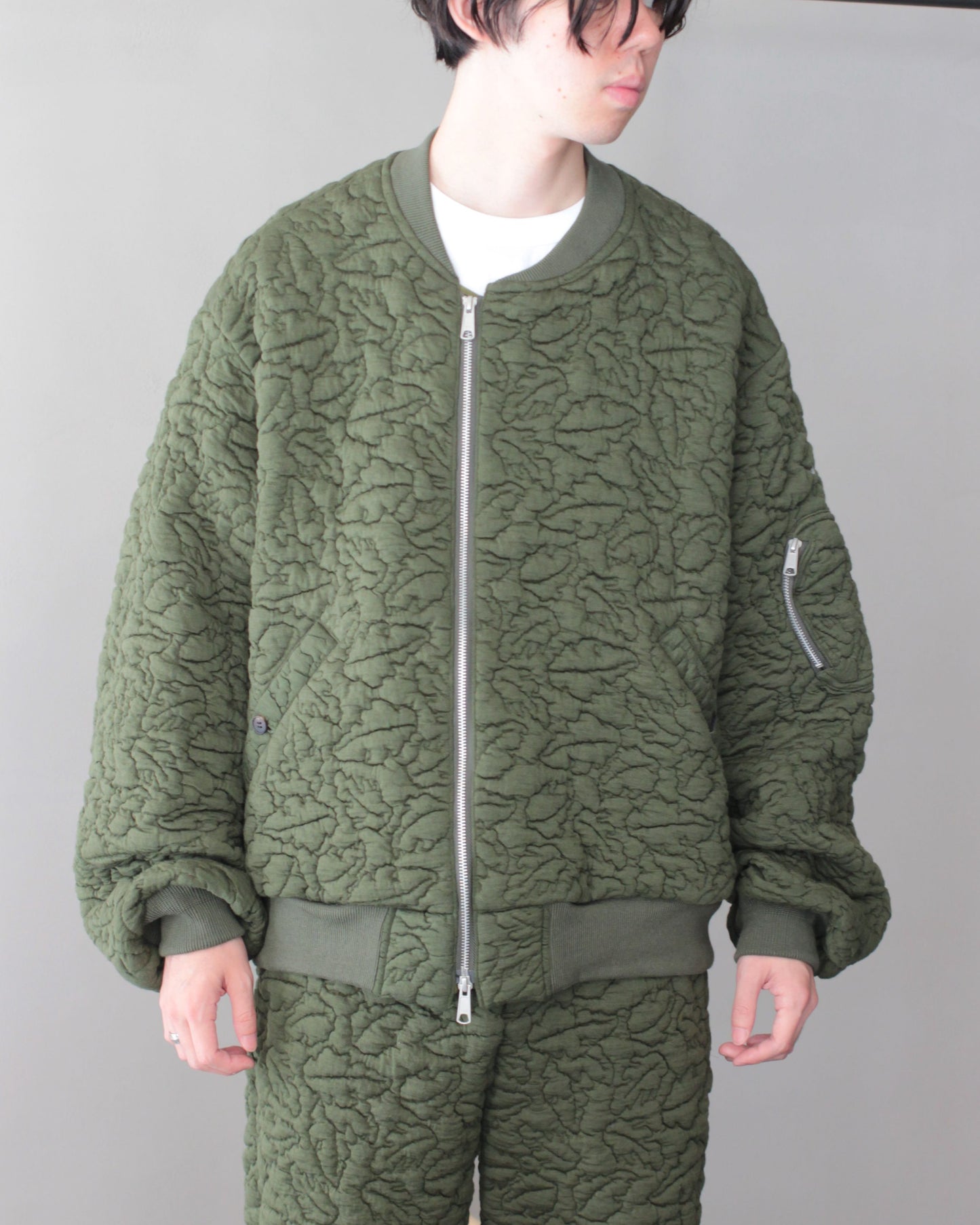 MATSUFUJI / Leaves Quilted Jacquard Jacket "OLIVE"