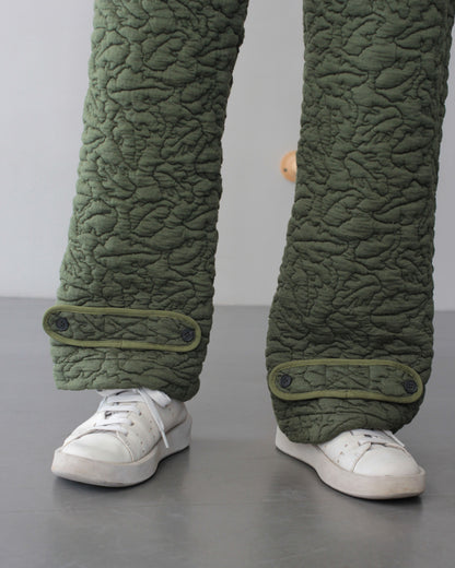 MATSUFUJI / Leaves Quilted Jacquard Trousers "OLIVE"