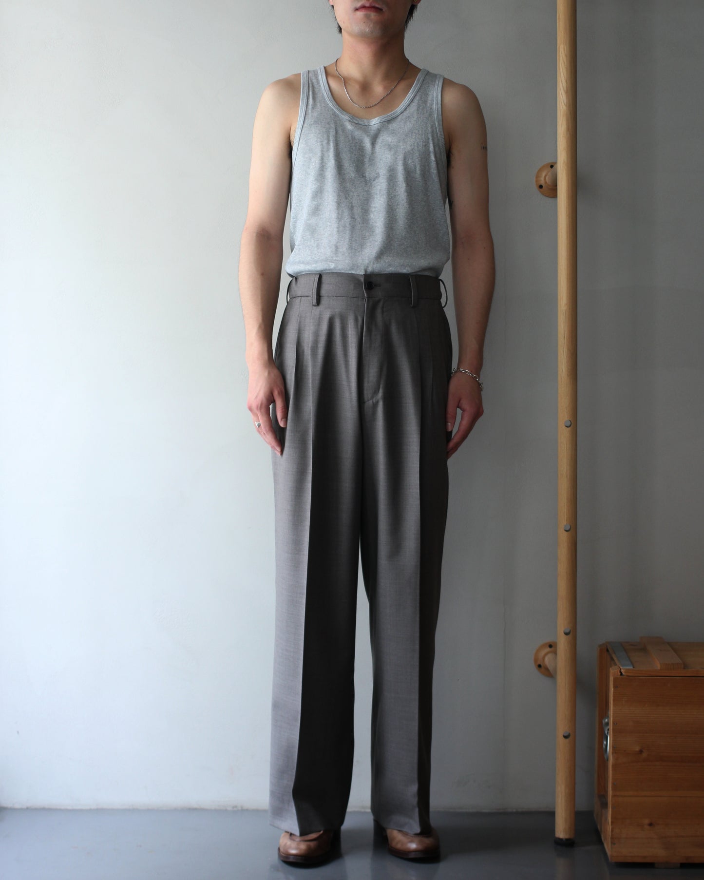 ssstein/EXTRA FINE WOOL EASY LONG WIDE TROUSERS "GREIGE"