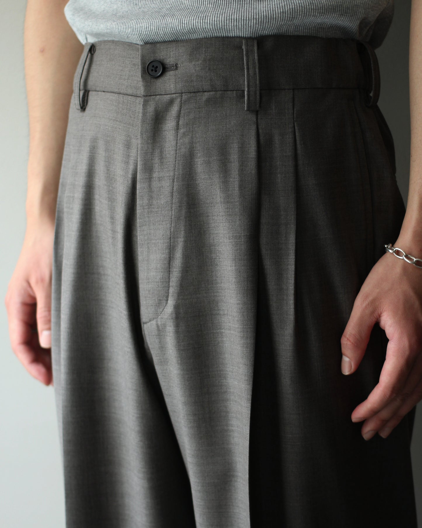 ssstein/EXTRA FINE WOOL EASY LONG WIDE TROUSERS "GREIGE"