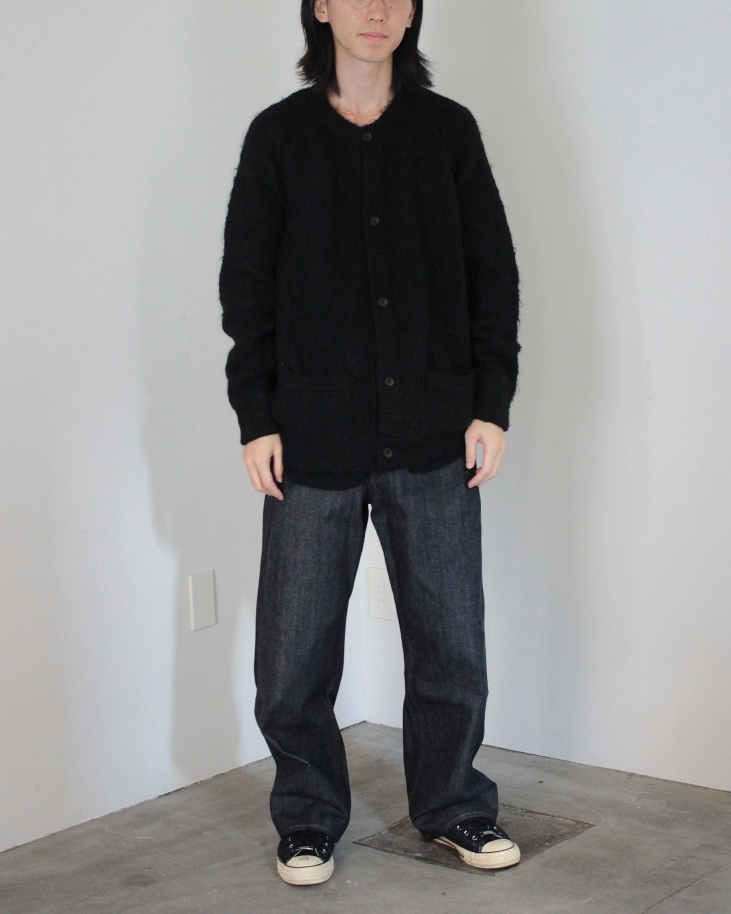 stein / KID MOHAIR KNIT CARDIGAN "BLACK"