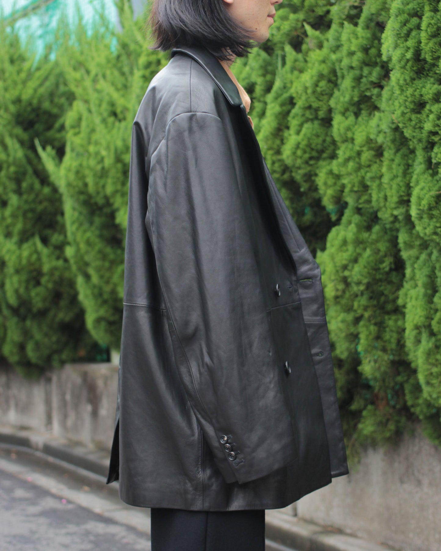 stein / LEATHER DOUBLE BREASTED JACKET "BLACK"