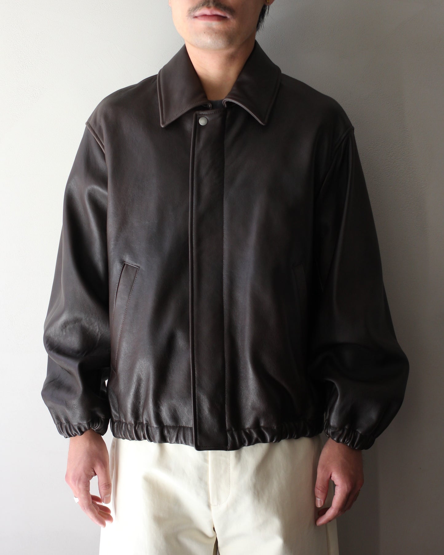 ssstein/SHEEP LEATHER ZIP SHORT JACKET "DARK BROWN"