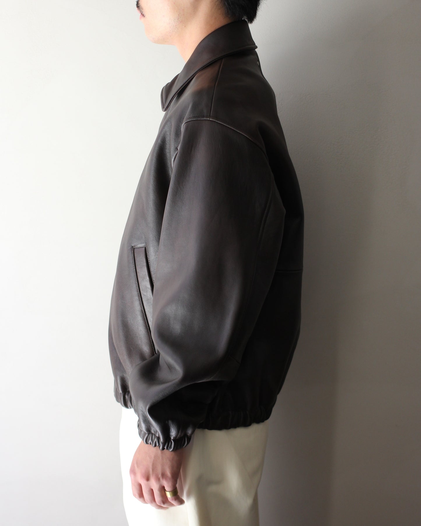 ssstein/SHEEP LEATHER ZIP SHORT JACKET "DARK BROWN"
