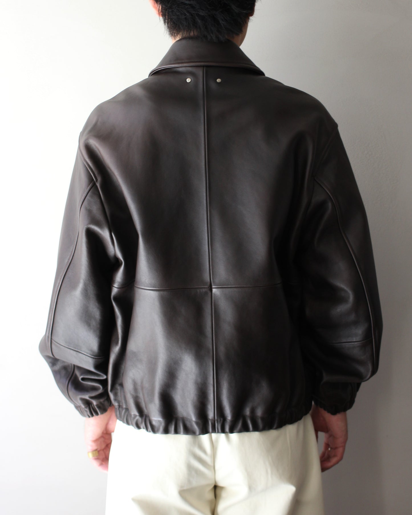 ssstein/SHEEP LEATHER ZIP SHORT JACKET "DARK BROWN"