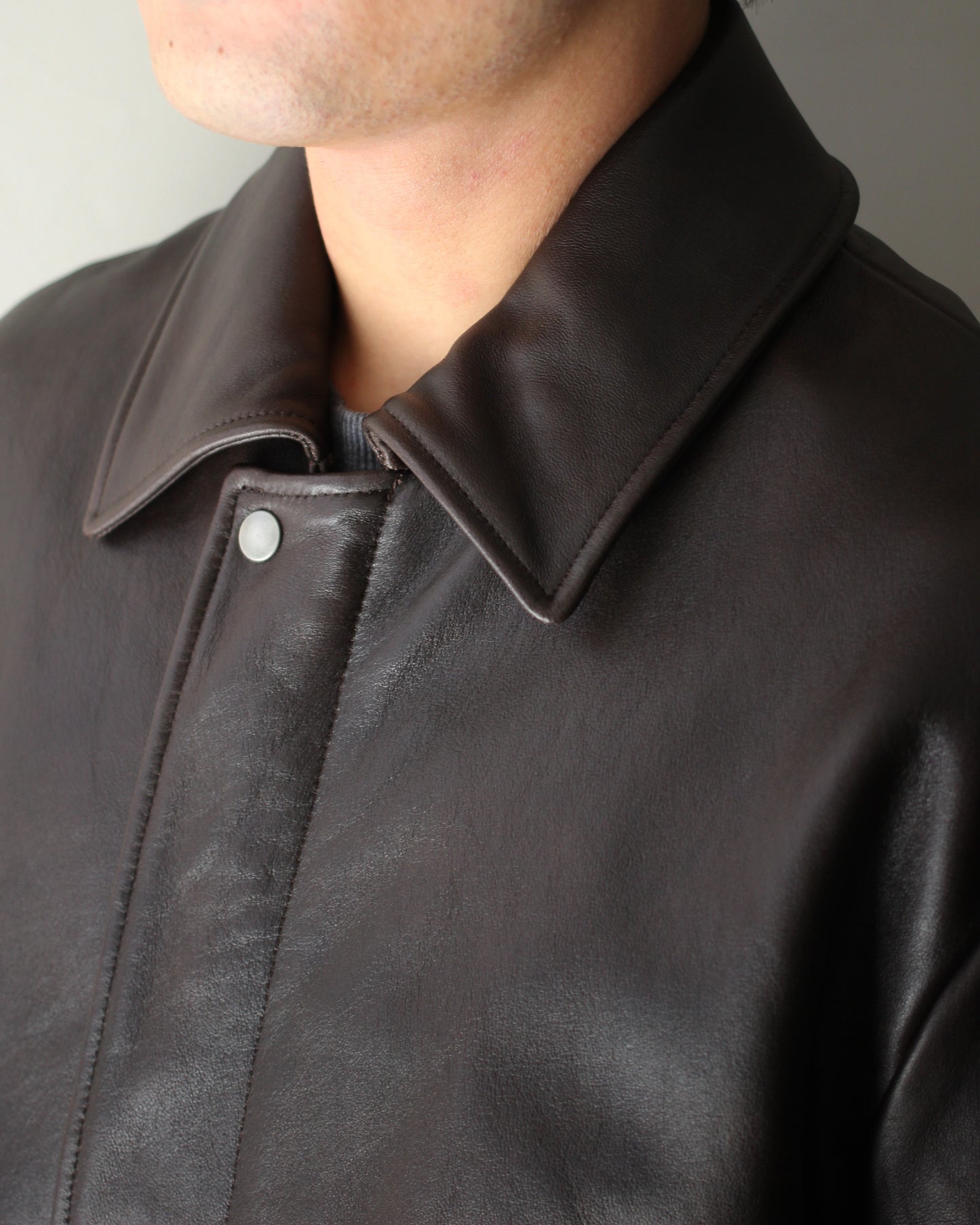 ssstein/SHEEP LEATHER ZIP SHORT JACKET "DARK BROWN"
