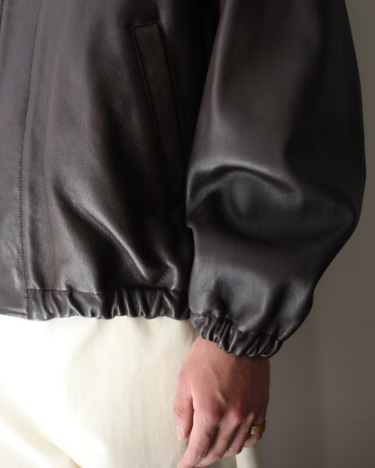 ssstein/SHEEP LEATHER ZIP SHORT JACKET "DARK BROWN"