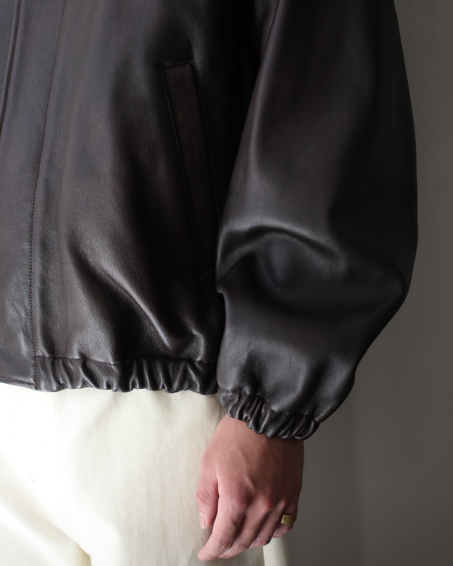 ssstein/SHEEP LEATHER ZIP SHORT JACKET "DARK BROWN"