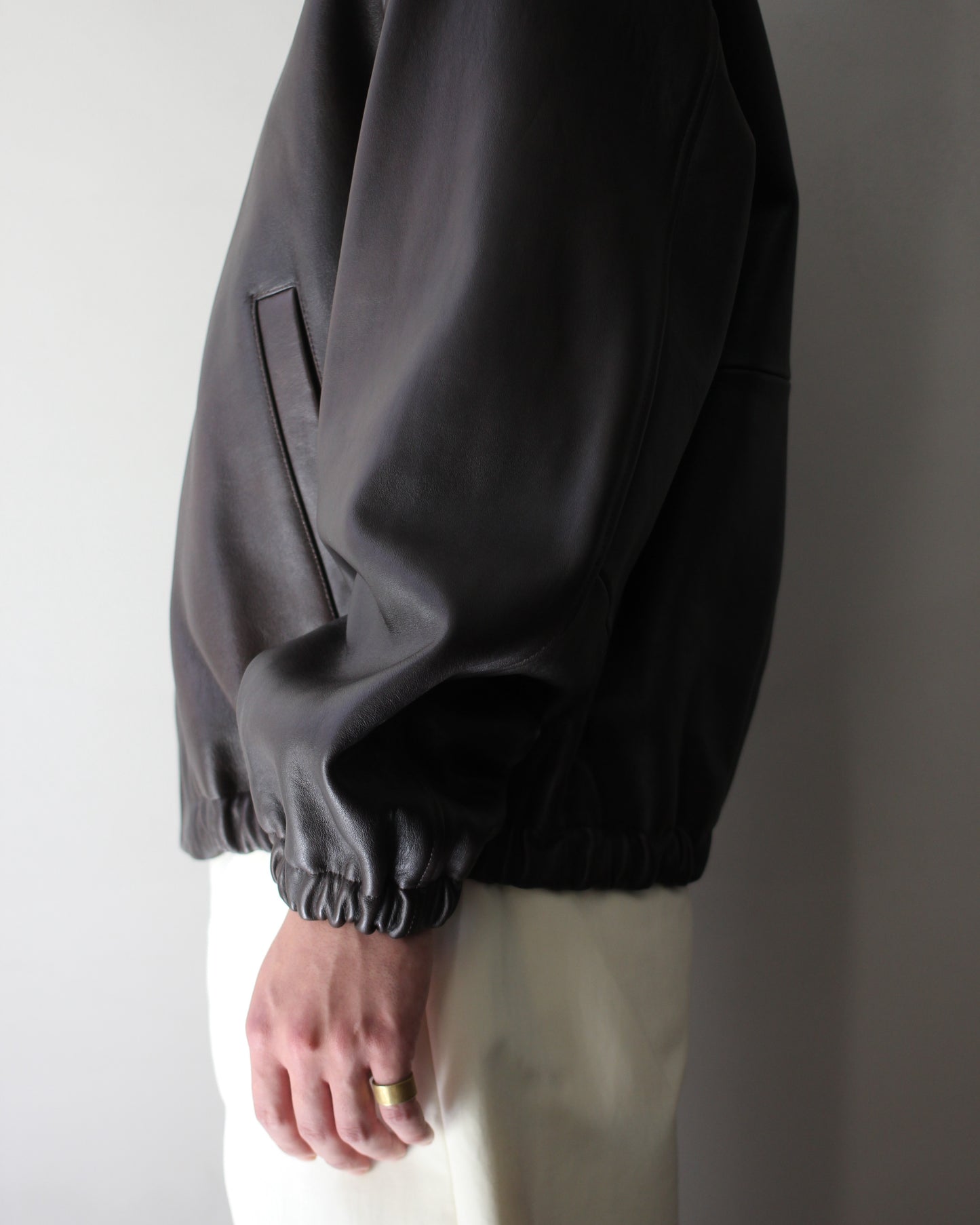 ssstein/SHEEP LEATHER ZIP SHORT JACKET "DARK BROWN"