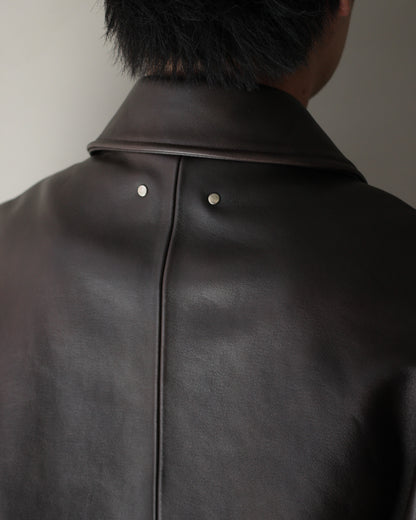 ssstein/SHEEP LEATHER ZIP SHORT JACKET "DARK BROWN"
