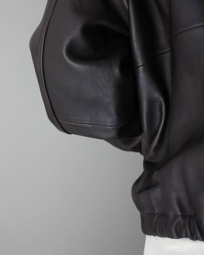 ssstein/SHEEP LEATHER ZIP SHORT JACKET "DARK BROWN"