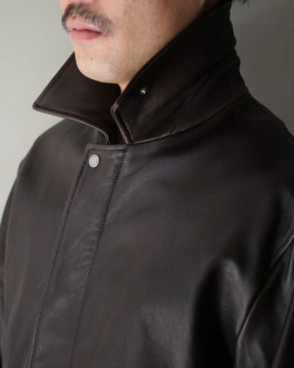 ssstein/SHEEP LEATHER ZIP SHORT JACKET "DARK BROWN"