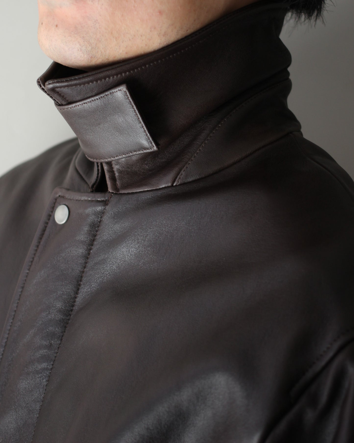 ssstein/SHEEP LEATHER ZIP SHORT JACKET "DARK BROWN"