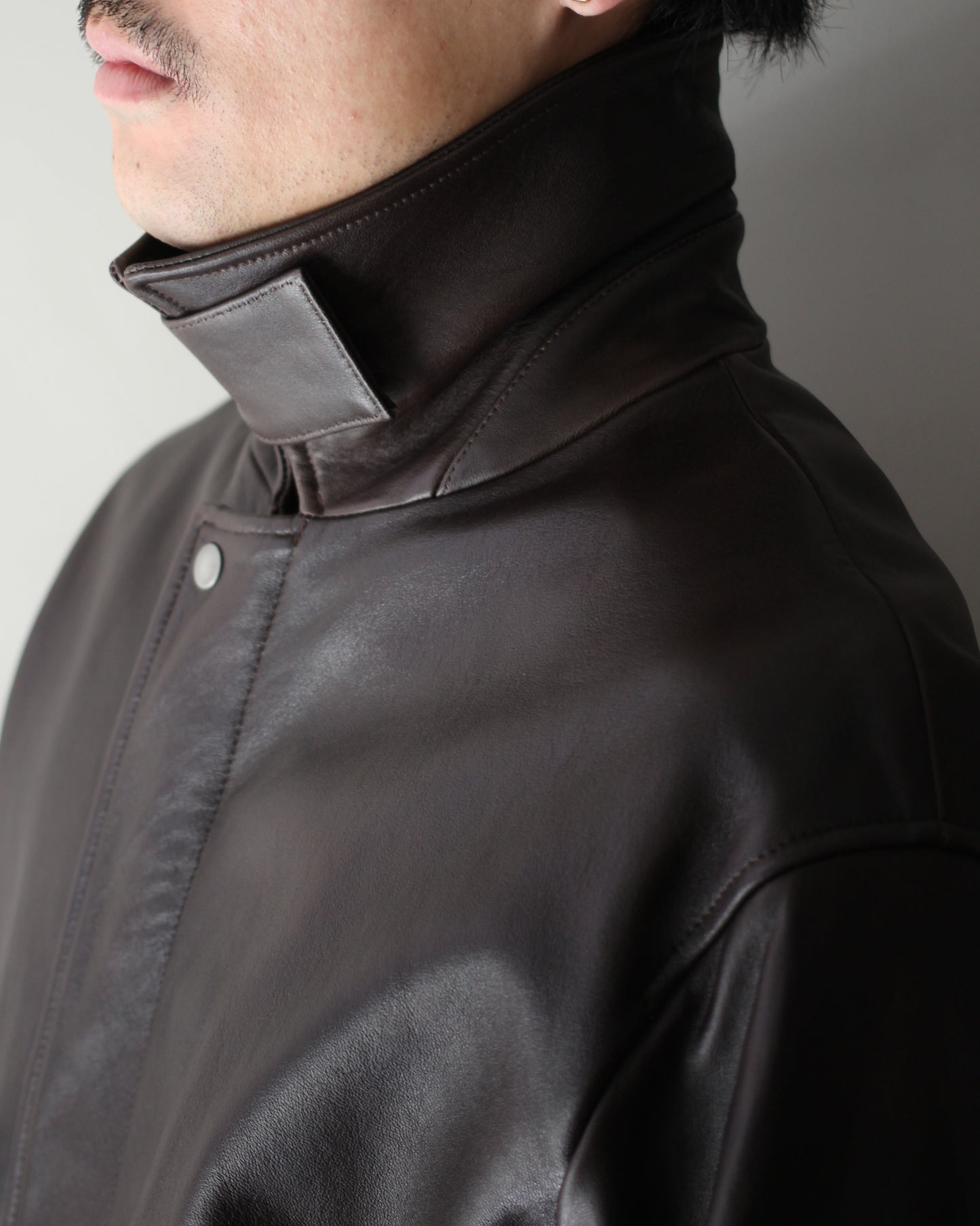 ssstein/SHEEP LEATHER ZIP SHORT JACKET "DARK BROWN"