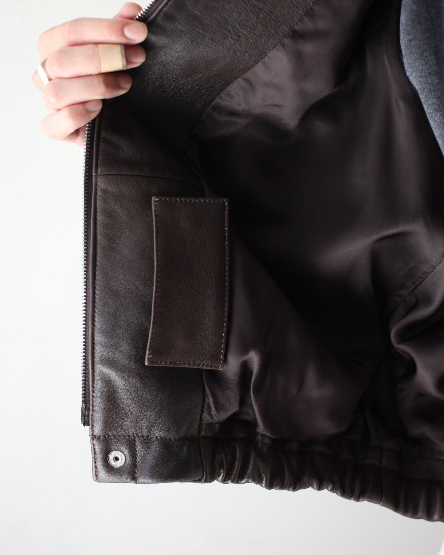 ssstein/SHEEP LEATHER ZIP SHORT JACKET "DARK BROWN"