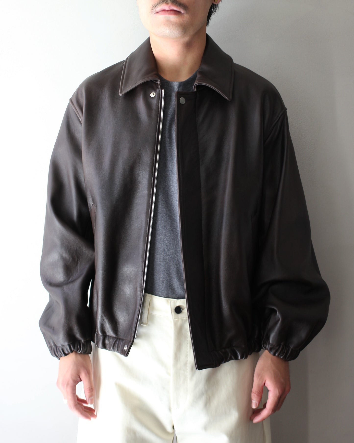 ssstein/SHEEP LEATHER ZIP SHORT JACKET "DARK BROWN"