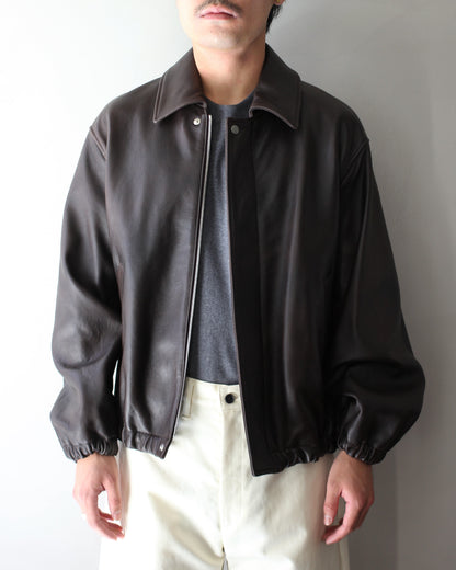 ssstein/SHEEP LEATHER ZIP SHORT JACKET "DARK BROWN"