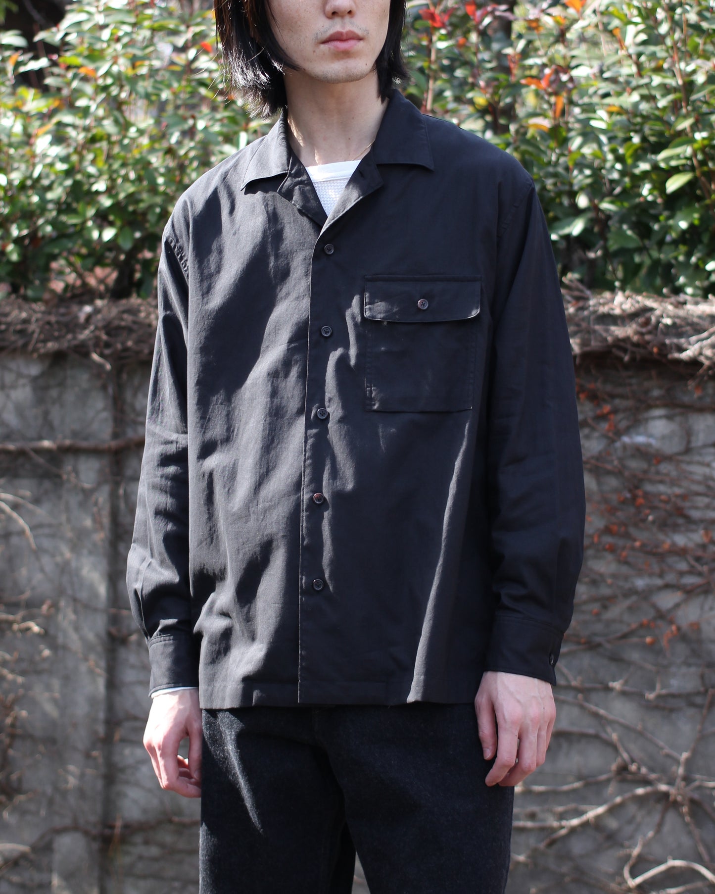 ULTERIOR/POWDERY SOFT TWILL O/C SHIRT "BLACK"