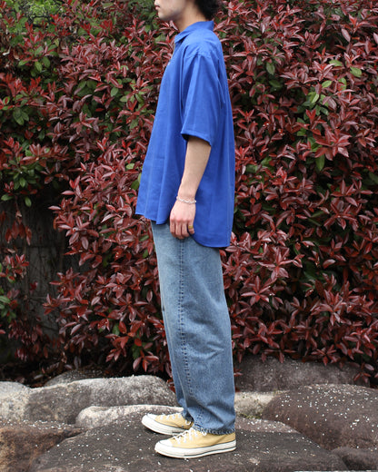 ULTERIOR/RAYON LINEN TWILL HALF-ZIP SHIRT"BLUE"