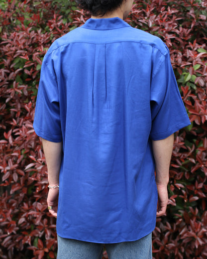 ULTERIOR/RAYON LINEN TWILL HALF-ZIP SHIRT"BLUE"