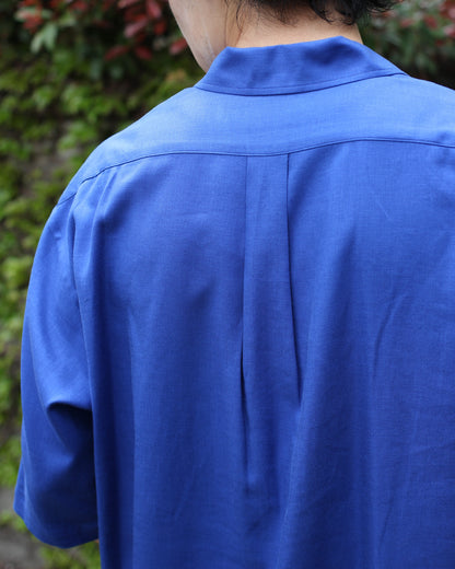 ULTERIOR/RAYON LINEN TWILL HALF-ZIP SHIRT"BLUE"