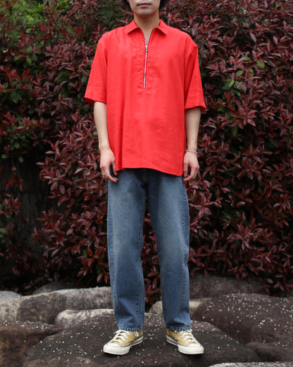 ULTERIOR/RAYON LINEN TWILL HALF-ZIP SHIRT"RED"
