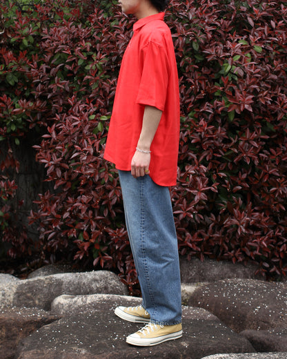 ULTERIOR/RAYON LINEN TWILL HALF-ZIP SHIRT"RED"