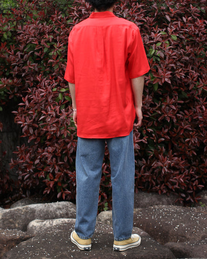 ULTERIOR/RAYON LINEN TWILL HALF-ZIP SHIRT"RED"