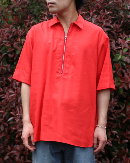 ULTERIOR/RAYON LINEN TWILL HALF-ZIP SHIRT"RED"
