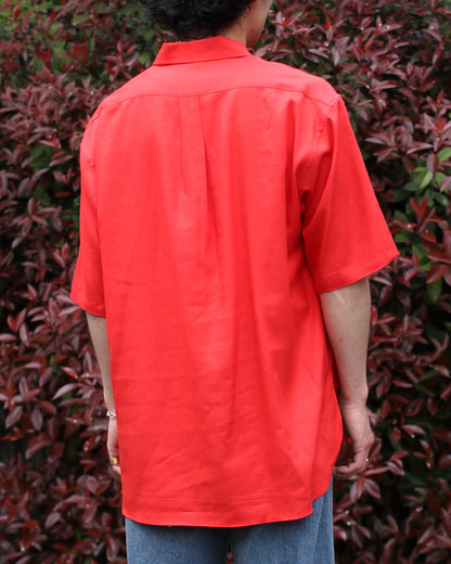ULTERIOR/RAYON LINEN TWILL HALF-ZIP SHIRT"RED"