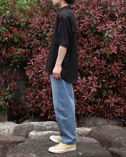 ULTERIOR/RAYON LINEN TWILL HALF-ZIP SHIRT"BLACK"
