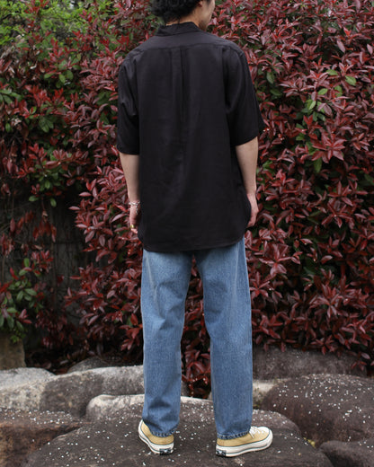 ULTERIOR/RAYON LINEN TWILL HALF-ZIP SHIRT"BLACK"
