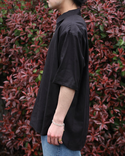 ULTERIOR/RAYON LINEN TWILL HALF-ZIP SHIRT"BLACK"