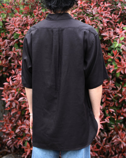 ULTERIOR/RAYON LINEN TWILL HALF-ZIP SHIRT"BLACK"