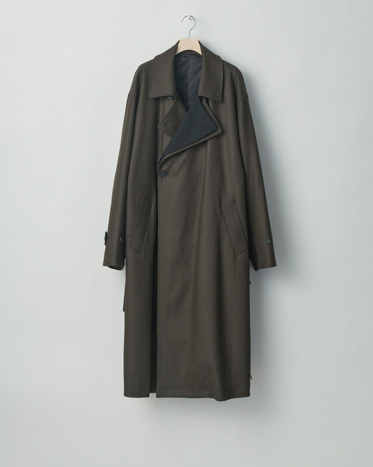 stein / DOUBLE LAPELED DOUBLE BREASTED COAT "MILITARY KHAKI"